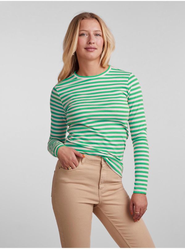Pieces Green Women Striped Basic Long Sleeve T-Shirt Pieces Hand - Women