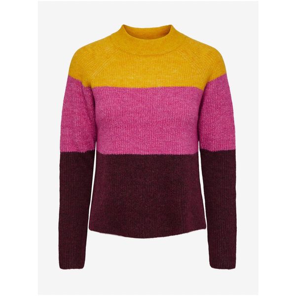 Pieces Pink-burgundy striped sweater with wool Pieces Ellen - Women