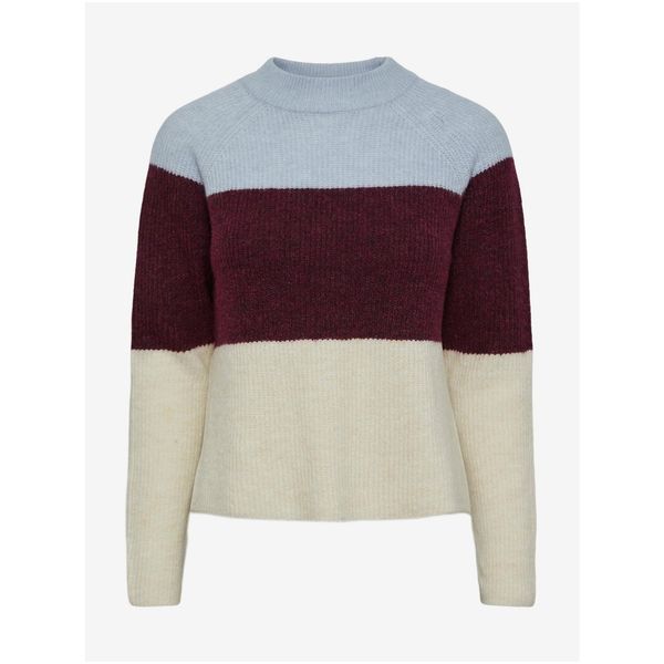 Pieces Wine-blue striped sweater with wool admixture Pieces Ellen - Women