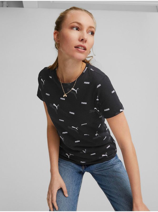 Puma Black Womens Patterned T-Shirt Puma Logo Power - Women