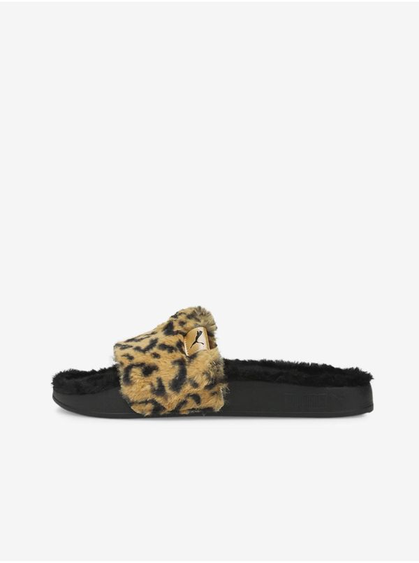 Puma Brown-Black Women's Patterned Slippers with Artificial Fur Puma - Women