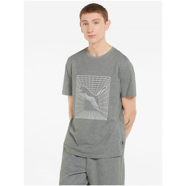 Puma Grey Men's T-Shirt with Puma Cat Print - Men's