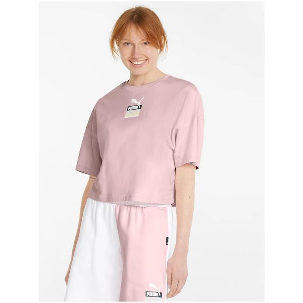 Puma Pink Women's Loose Cropped T-Shirt Puma Brand Love - Women