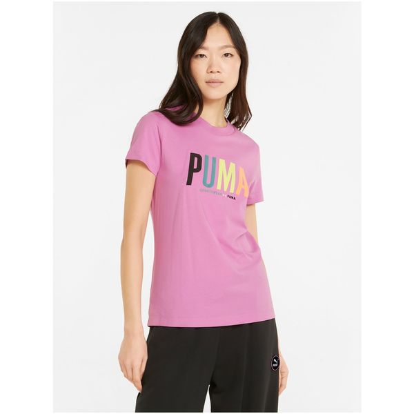 Puma Pink Women's T-Shirt with Puma Print - Women