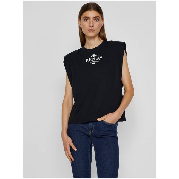 Replay Black Women's T-Shirt with Replay Print - Women