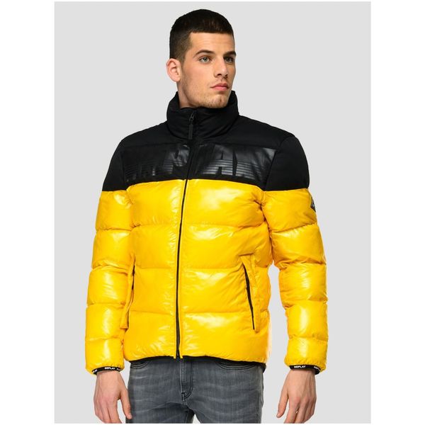 Replay Black-yellow Men's Quilted Winter Jacket Replay - Men