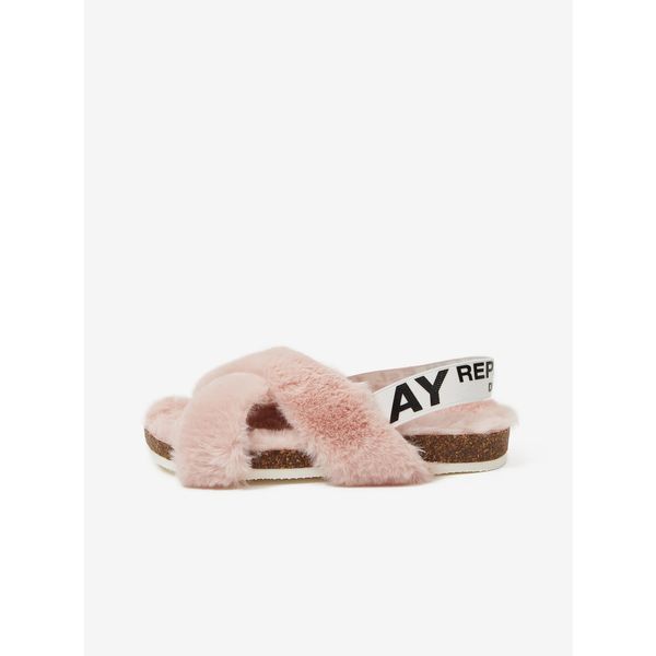 Replay Light Pink Girl Sandals with Artificial Fur Replay - Girls