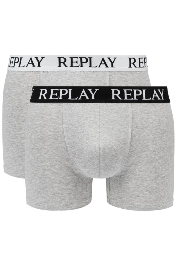 Replay Replay Boxerky Boxer Style 01/C Basic Cuff Logo 2Pcs Box - Medium Grey Mel/White