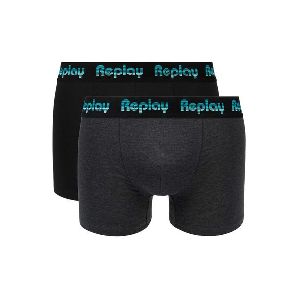 Replay Replay Boxerky Boxer Style 5 Żakardowe logo 2szt Box - Black/D Gmel/Azure
