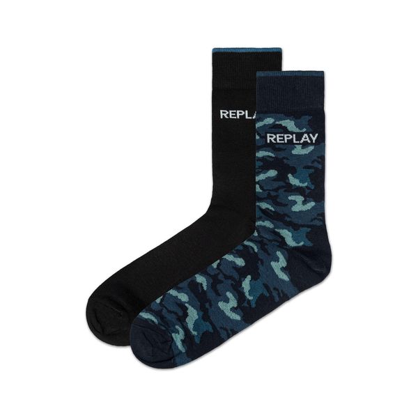Replay Replay Ponožky Casual Leg Logo&Camouflage 2Prs Banderole - Czarny/Kamuflaż