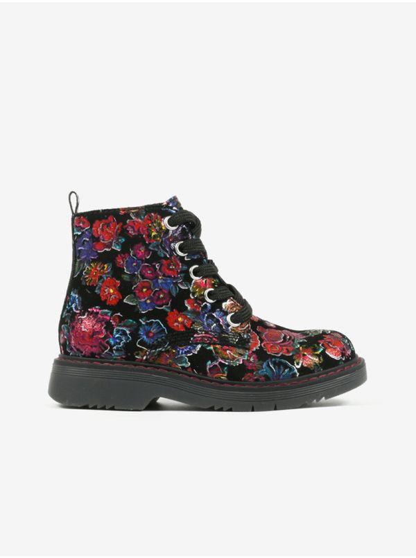 Richter Black Girly Flowered Ankle Boots Richter - Girls