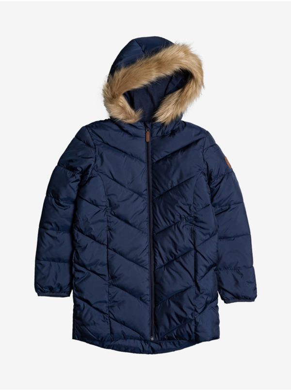 Roxy Roxy Dark Blue Girly Quilted Winter Coat with Hood and Artificial Fur Rox - Unisex