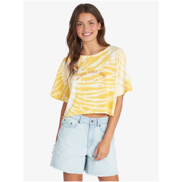 Roxy White-Yellow Women Patterned Cropped T-Shirt Roxy Aloha - Women