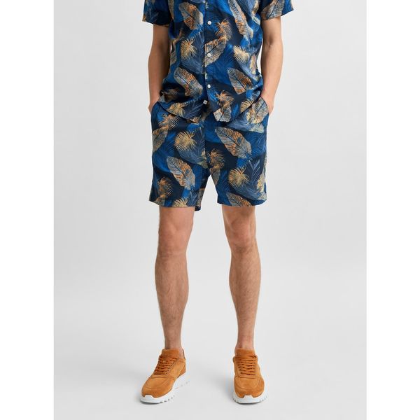 Selected Homme Blue Patterned Chino Shorts Selected Homme Joel - Men