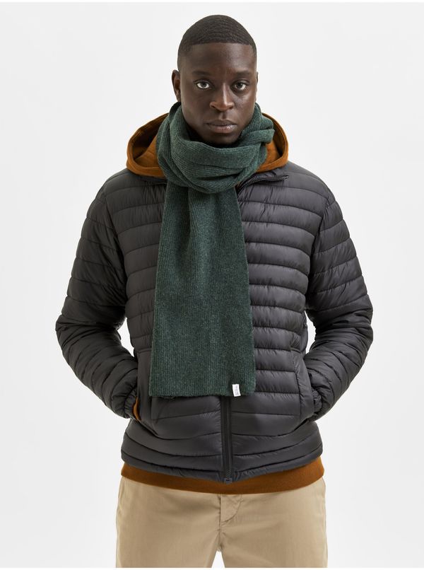 Selected Homme Dark green men's ribbed scarf with wool Selected Homme Cray - Men