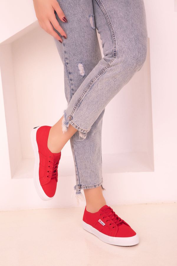 Soho Soho Red Linen Women's Sneaker 18111
