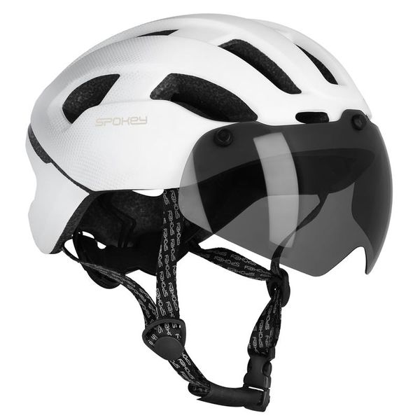 Spokey Spokey POINTER SPEED Bicycle helmet with LED flasher and protective removable shield IN-MOLD, 55-58 cm, white