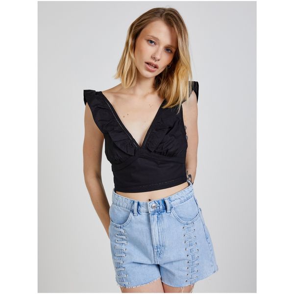 TALLY WEiJL Black Women's Cropped Top with Ruffles TALLY WEiJL - Women