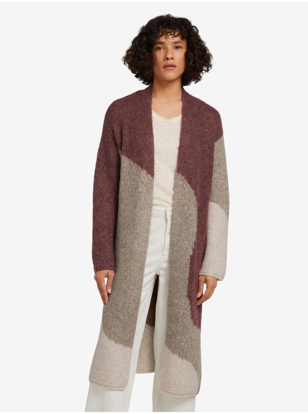 Tom Tailor Beige-Burgundy Women's Long Cardigan Tom Tailor - Women