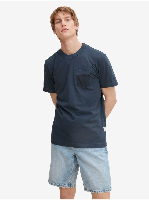 Tom Tailor Dark Blue Men's Basic T-Shirt with Tom Tailor Pocket - Men's