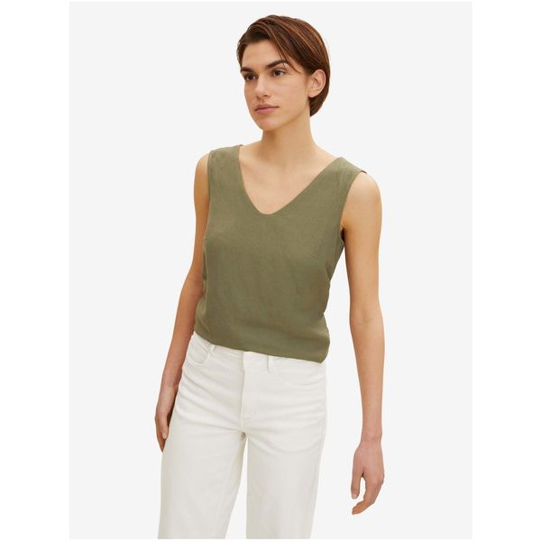 Tom Tailor Khaki Women's Linen Basic Tank Top Tom Tailor - Women