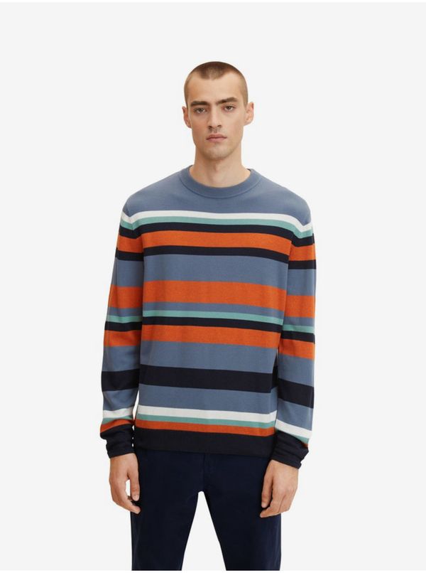 Tom Tailor Orange-Blue Men's Striped Sweater Tom Tailor - Men's