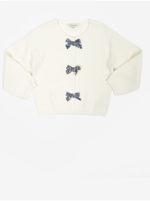 Tom Tailor White Girl Rib Sweater with Bows Tom Tailor - Girls