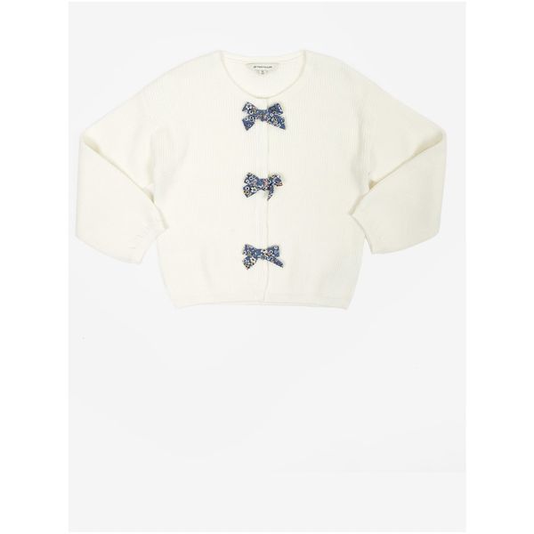 Tom Tailor White Girl Rib Sweater with Bows Tom Tailor - Girls