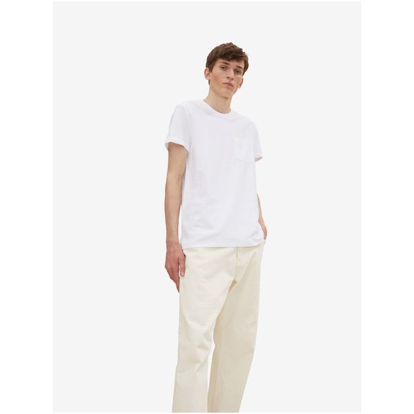 Tom Tailor White Men's Basic T-Shirt with Tom Tailor Denim Pocket - Men