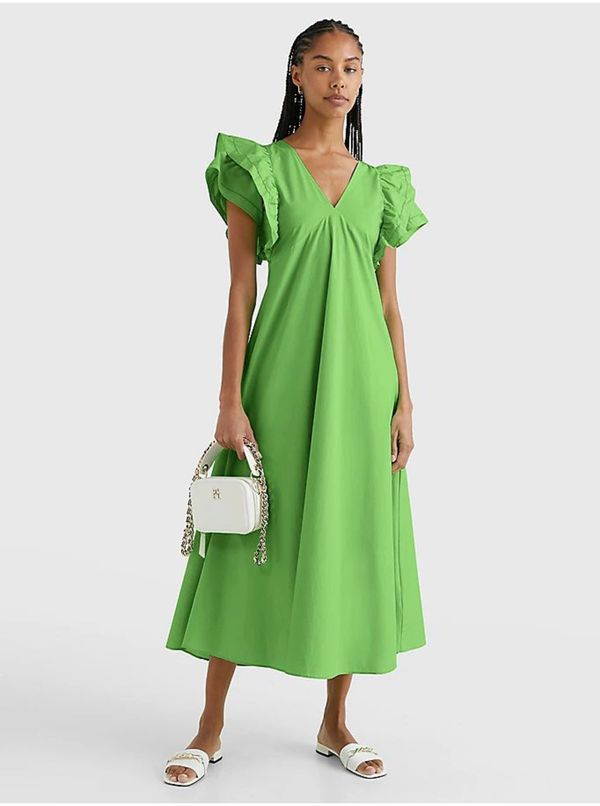 Tommy Hilfiger Green Ladies Satin Midishdresses Tommy Hilfiger - Ladies