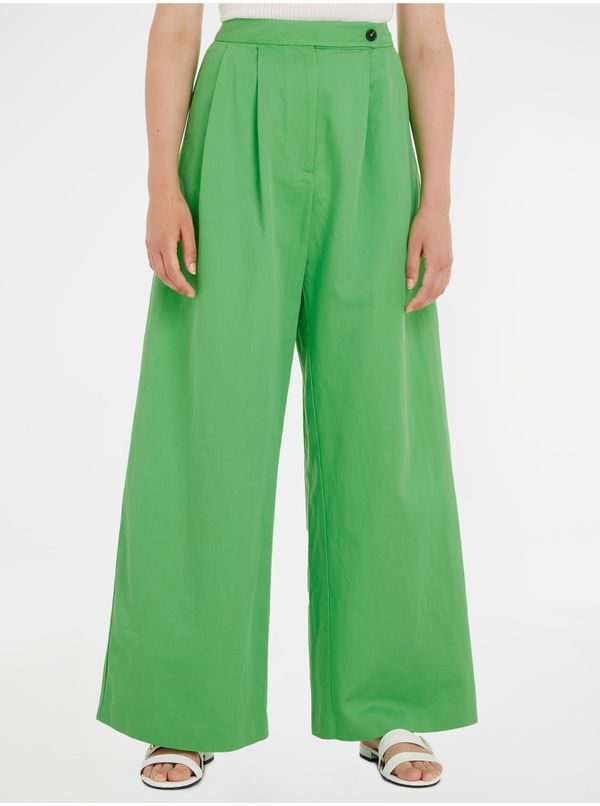 Tommy Hilfiger Light green women's wide trousers with linen Tommy Hilfiger - Ladies