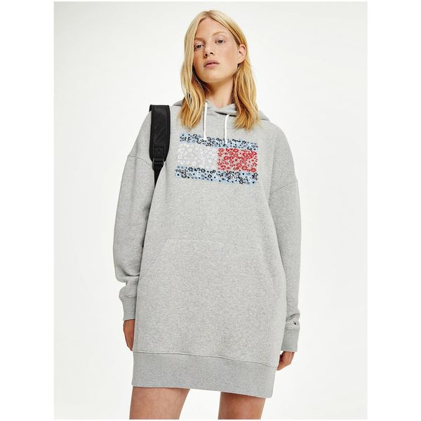 Tommy Hilfiger Light Grey Hooded Sweatshirt Dress Tommy Jeans - Women