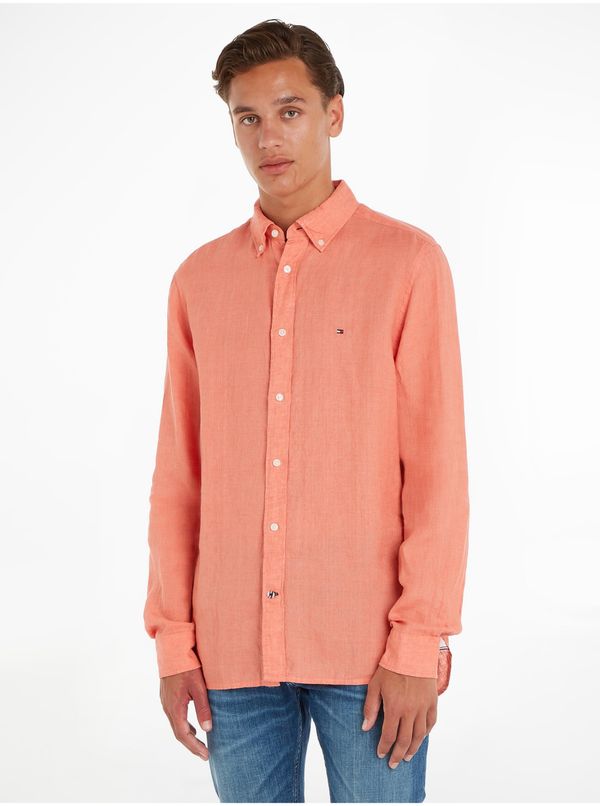 Tommy Hilfiger Pink Men's Linen Shirt Tommy Hilfiger Pigment Dyed Li Solid - Men