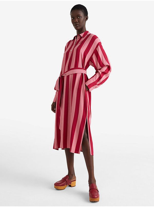 Tommy Hilfiger Tommy Hilfiger Red-Pink Ladies Striped Shirt Dress with Slits Tommy Hil - Women