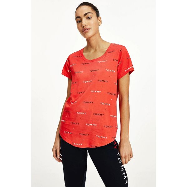 Tommy Hilfiger Tommy Hilfiger Red Women's T-Shirt with SS Tee Print Inscriptions - Women