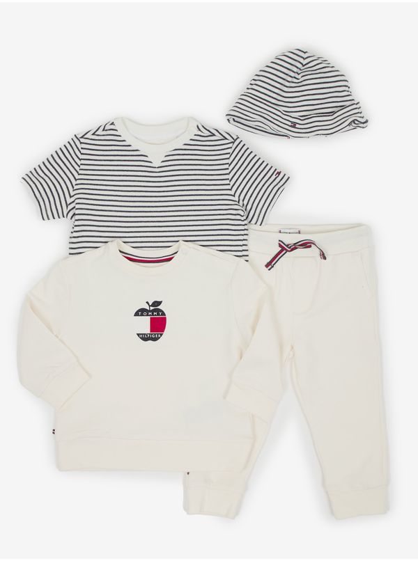 Tommy Hilfiger Tommy Hilfiger Set of children's T-shirt, sweatshirt, sweatpants and cap in blue-white and cream - Boys