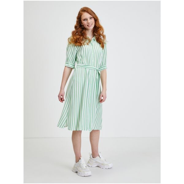 Tommy Hilfiger Tommy Hilfiger White-Green Women's Striped Shirt Dress with Tie Tommy Hil - Women