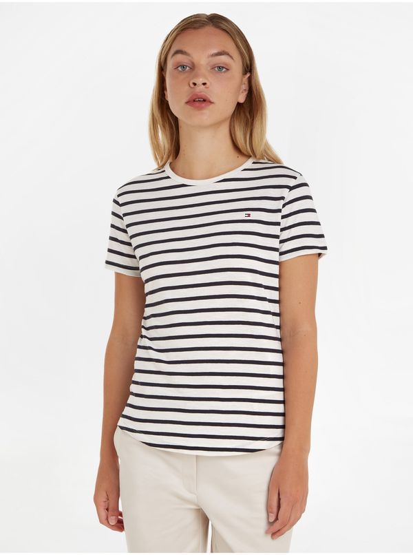 Tommy Hilfiger White and Black Women's Striped T-Shirt Tommy Hilfiger - Women