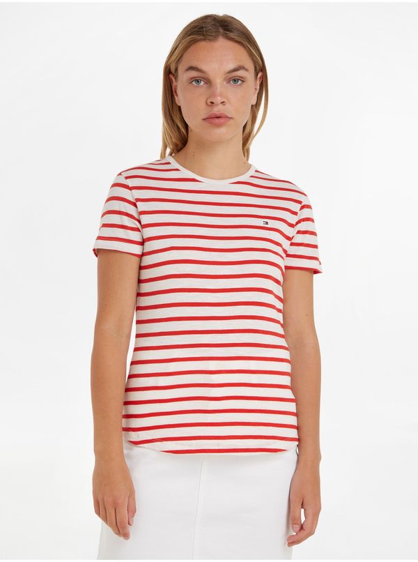 Tommy Hilfiger White and Red Women's Striped T-Shirt Tommy Hilfiger - Women