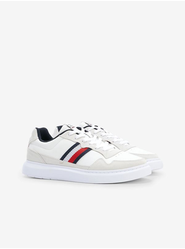 Tommy Hilfiger White Men's Leather Sneakers with Suede Elements Tommy Hilfiger Lightwe - Men