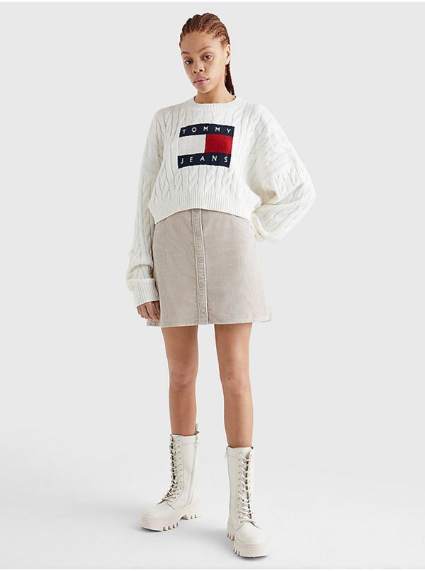Tommy Hilfiger White Women Patterned Oversize Sweater with Balloon Sleeves Tommy Jeans - Women