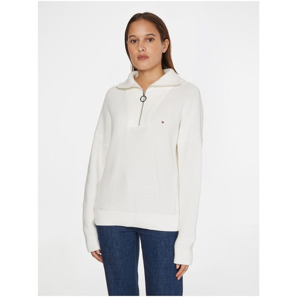 Tommy Hilfiger White Women's Sweater with Tommy Hilfiger Collar - Women