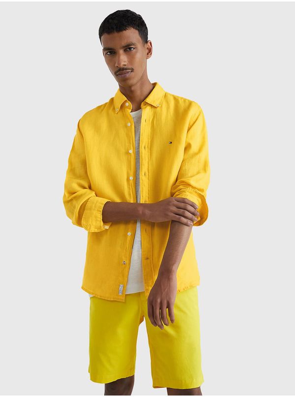 Tommy Hilfiger Yellow Mens Linen Shirt Tommy Hilfiger Pigment Dyed Li Solid - Men