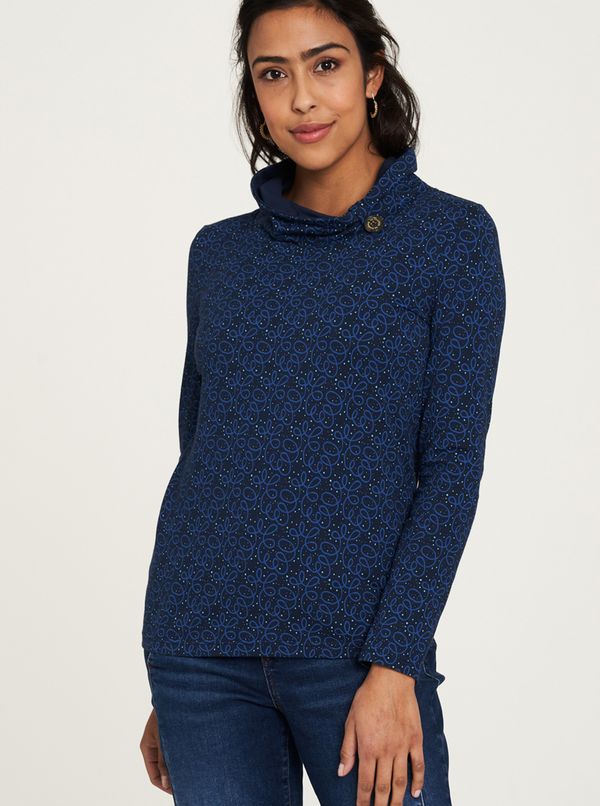 Tranquillo Dark blue patterned T-shirt with collar Tranquillo - Women