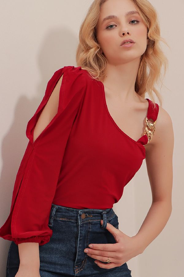 Trend Alaçatı Stili Trend Alaçatı Stili Blouse - Red - Fitted