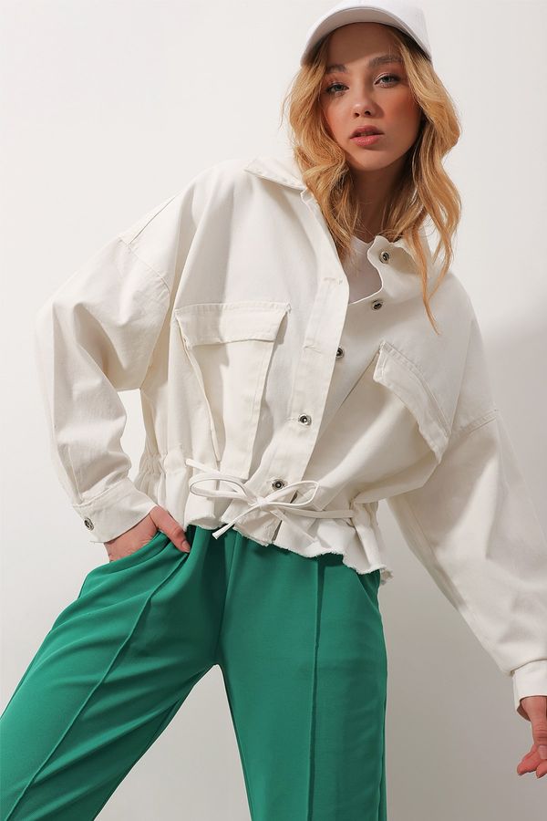 Trend Alaçatı Stili Trend Alaçatı Stili Jacket - White - Oversize
