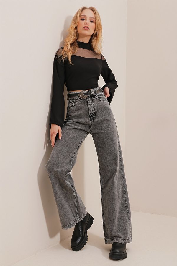 Trend Alaçatı Stili Trend Alaçatı Stili Jeans - Gray - Wide leg