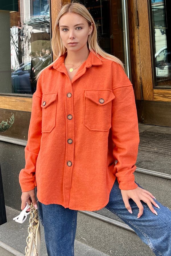 Trend Alaçatı Stili Trend Alaçatı Stili Shirt - Orange - Oversize