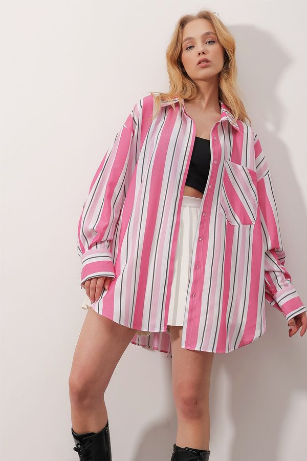 Trend Alaçatı Stili Trend Alaçatı Stili Shirt - Pink - Oversize
