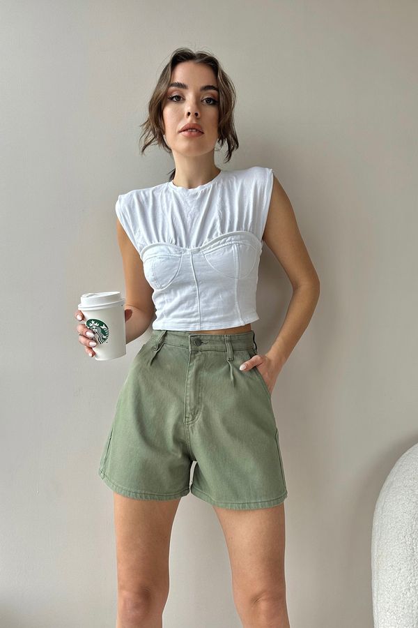 Trend Alaçatı Stili Trend Alaçatı Stili Shorts - Green - Normal Waist
